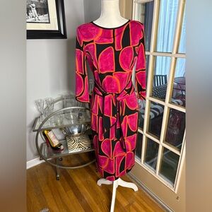 Joseph Ribkoff Vibrant Pink and Black Long Sleeve Dress